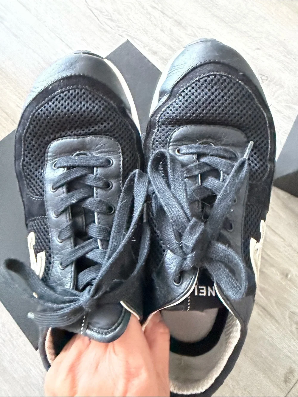 Chanel woman’s Black Mesh & Leather Sneakers